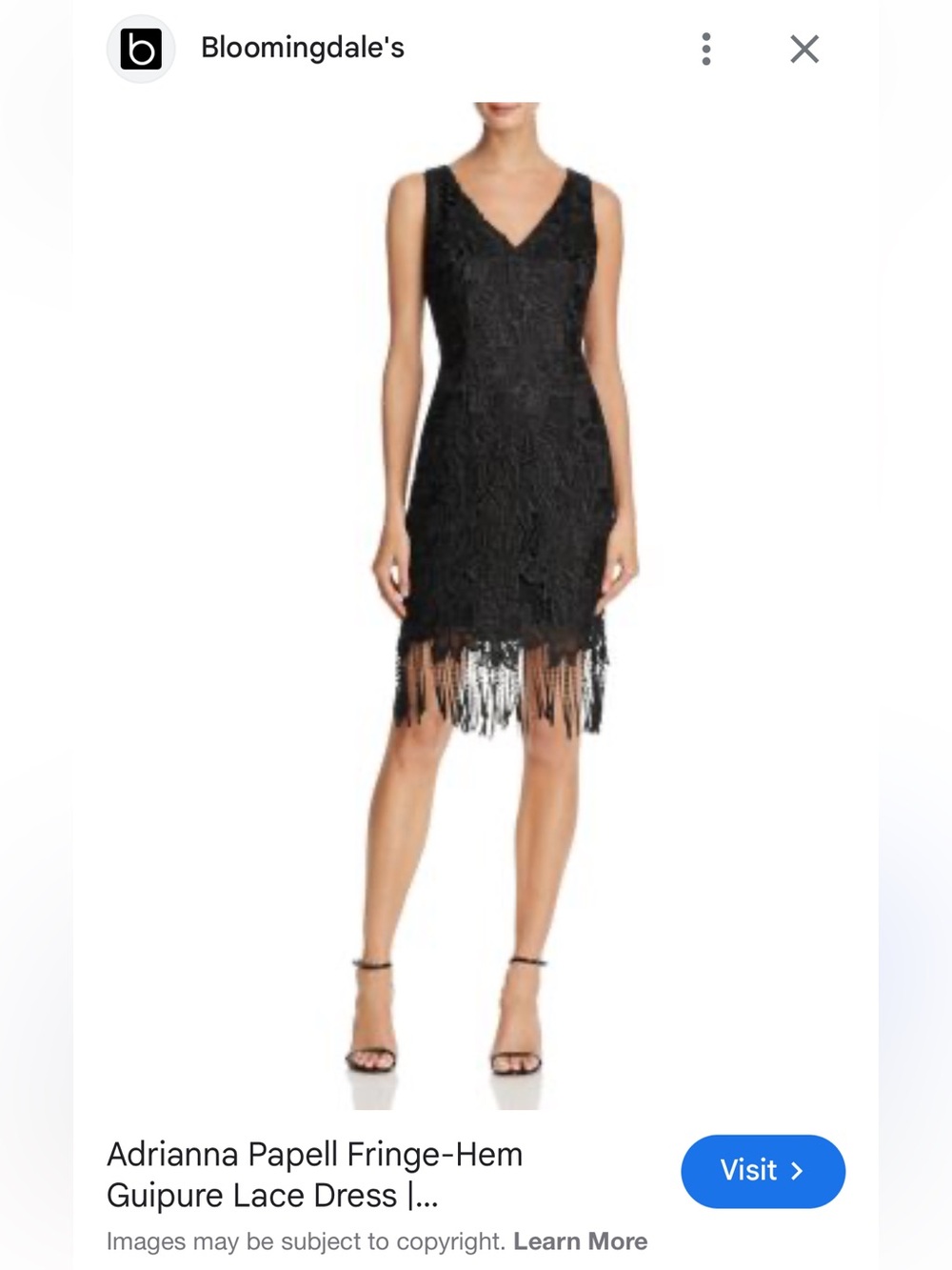 Adrianna Papell Black Floral Lace Fringe Flapper Dress